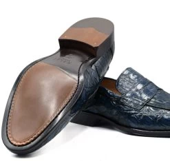 Zelli 100% Caiman Crocodile Italian Penny Long Toe Loafer - Navy Blue -Fashionable Costume ZEL 11 201 BL 5 43553.1675112352