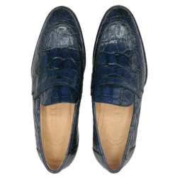 Zelli 100% Caiman Crocodile Italian Penny Long Toe Loafer - Navy Blue -Fashionable Costume ZEL 11 201 BL 6 08121.1675112380