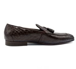 Zelli 100% Caiman Crocodile Italian Tassel Long Toe Loafer - Dark Brown -Fashionable Costume ZEL 11 215 BR 2 32470.1675195666