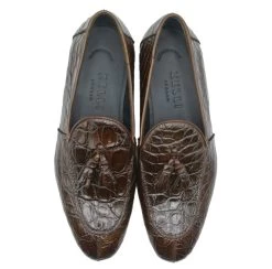Zelli 100% Caiman Crocodile Italian Tassel Long Toe Loafer - Dark Brown -Fashionable Costume ZEL 11 215 BR 4 39629.1675195666