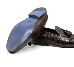 Zelli 100% Caiman Crocodile Italian Tassel Long Toe Loafer - Dark Brown -Fashionable Costume ZEL 11 215 BR 5 17126.1675195666