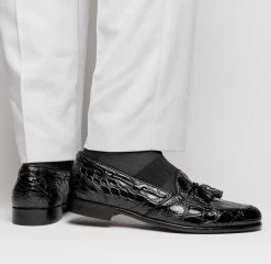 Zelli 100% Caiman Crocodile Italian Tassel Loafer - Black -Fashionable Costume ZEL 11 582 B 6 28569.1675189674