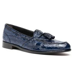 Zelli 100% Caiman Crocodile Italian Tassel Loafer - Navy Blue -Fashionable Costume ZEL 11 582 BL 2 86378.1675191153