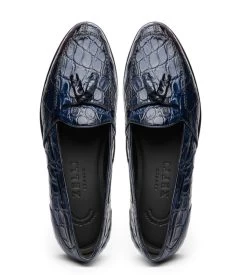 Zelli 100% Caiman Crocodile Italian Tassel Loafer - Navy Blue -Fashionable Costume ZEL 11 582 BL 4 26576.1675191153