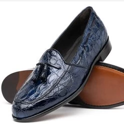 Zelli 100% Caiman Crocodile Italian Tassel Loafer - Navy Blue