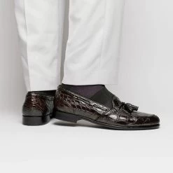 Zelli 100% Caiman Crocodile Italian Tassel Loafer - Dark Brown 10 Zelli 100% Caiman Crocodile Italian Tassel Loafer - Dark Brown -Fashionable Costume ZEL 11 582 BR 5 11532.1675190548