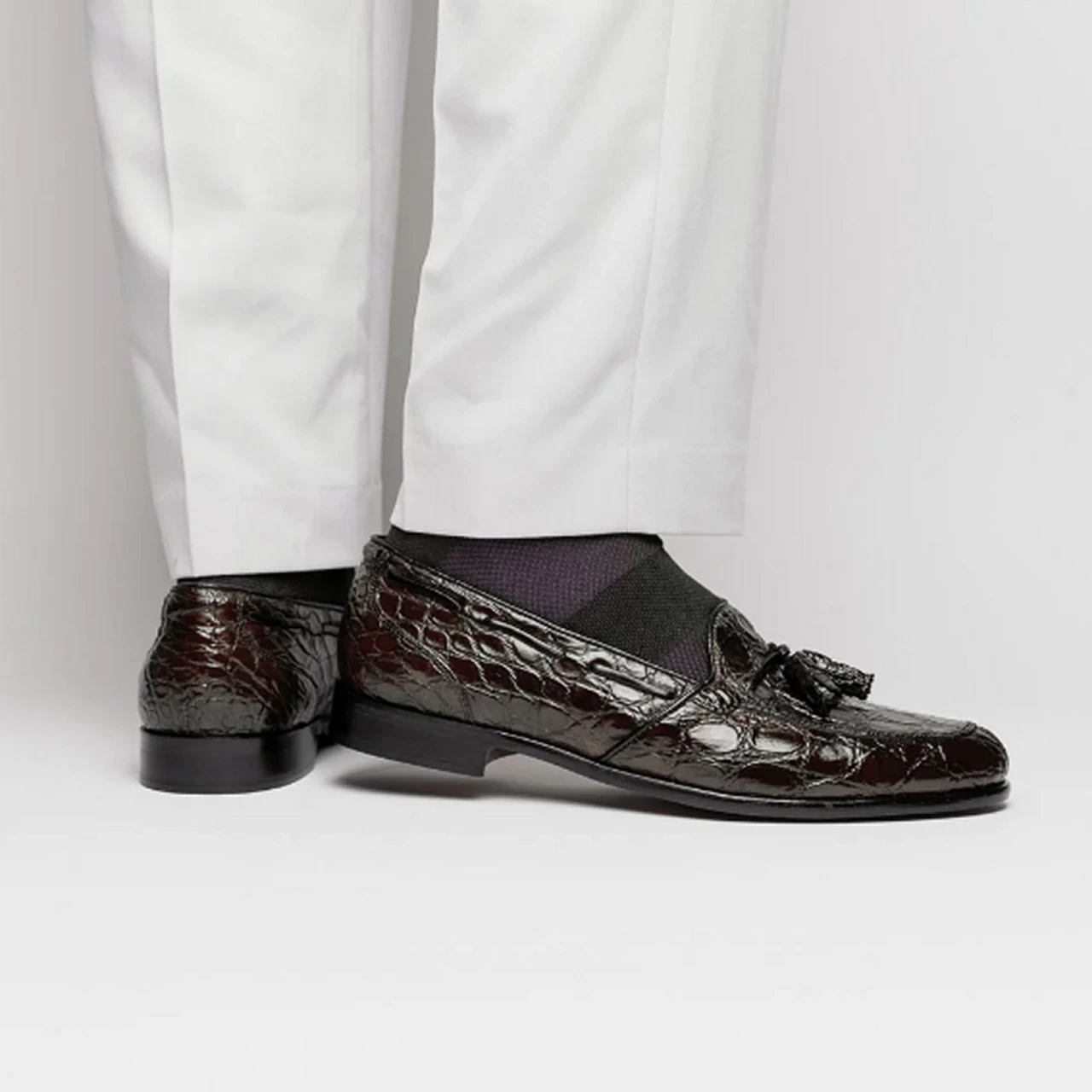 Zelli 100% Caiman Crocodile Italian Tassel Loafer - Dark Brown 3 Zelli 100% Caiman Crocodile Italian Tassel Loafer - Dark Brown - Image 3