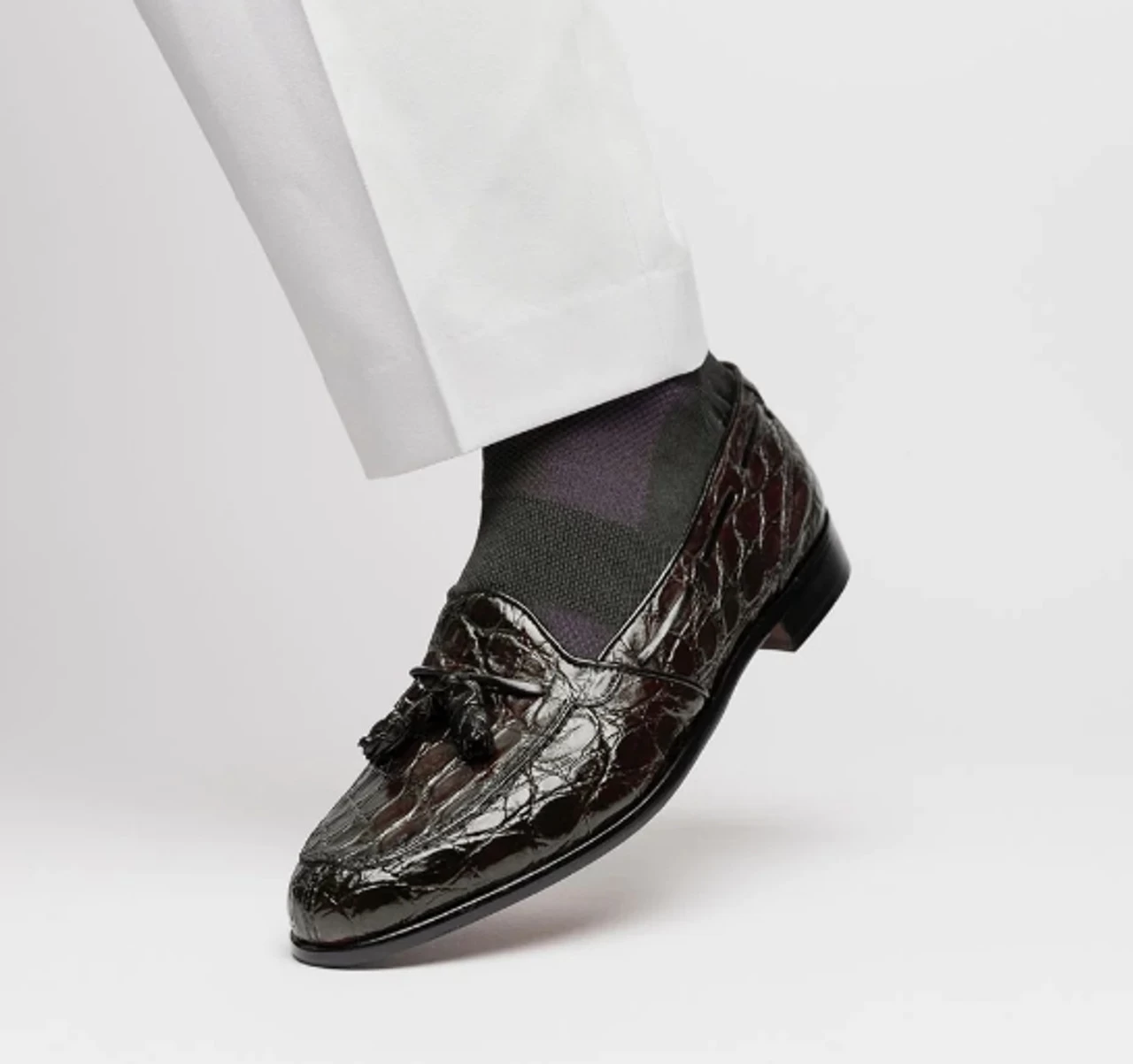 Zelli 100% Caiman Crocodile Italian Tassel Loafer - Dark Brown 2 Zelli 100% Caiman Crocodile Italian Tassel Loafer - Dark Brown - Image 2