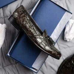 Zelli 100% Caiman Crocodile Italian Tassel Loafer - Dark Brown 14 Zelli 100% Caiman Crocodile Italian Tassel Loafer - Dark Brown -Fashionable Costume ZEL 11 582 BR 7 35986.1675190538