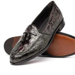 Zelli 100% Caiman Crocodile Italian Tassel Loafer - Dark Brown