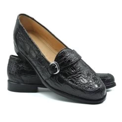 Zelli 100% Caiman Crocodile Italian Buckle Loafer - Black