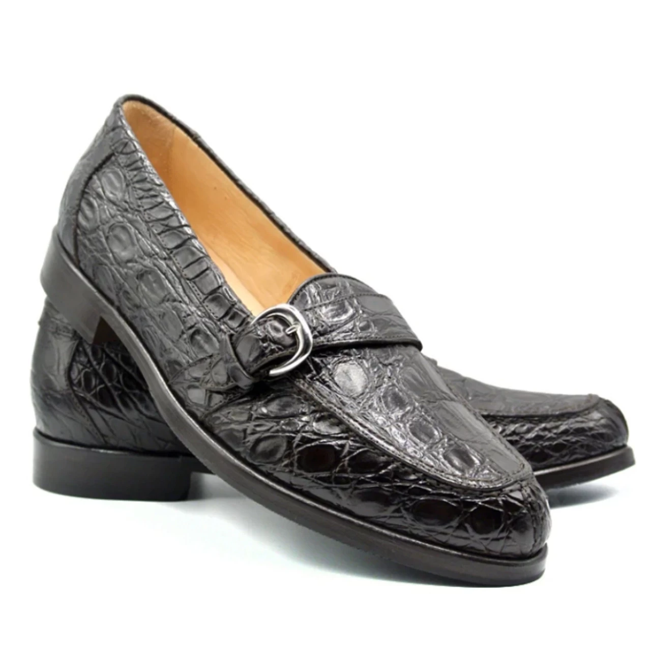 Zelli 100% Caiman Crocodile Italian Buckle Loafer - Dark Brown 1 Zelli 100% Caiman Crocodile Italian Buckle Loafer - Dark Brown