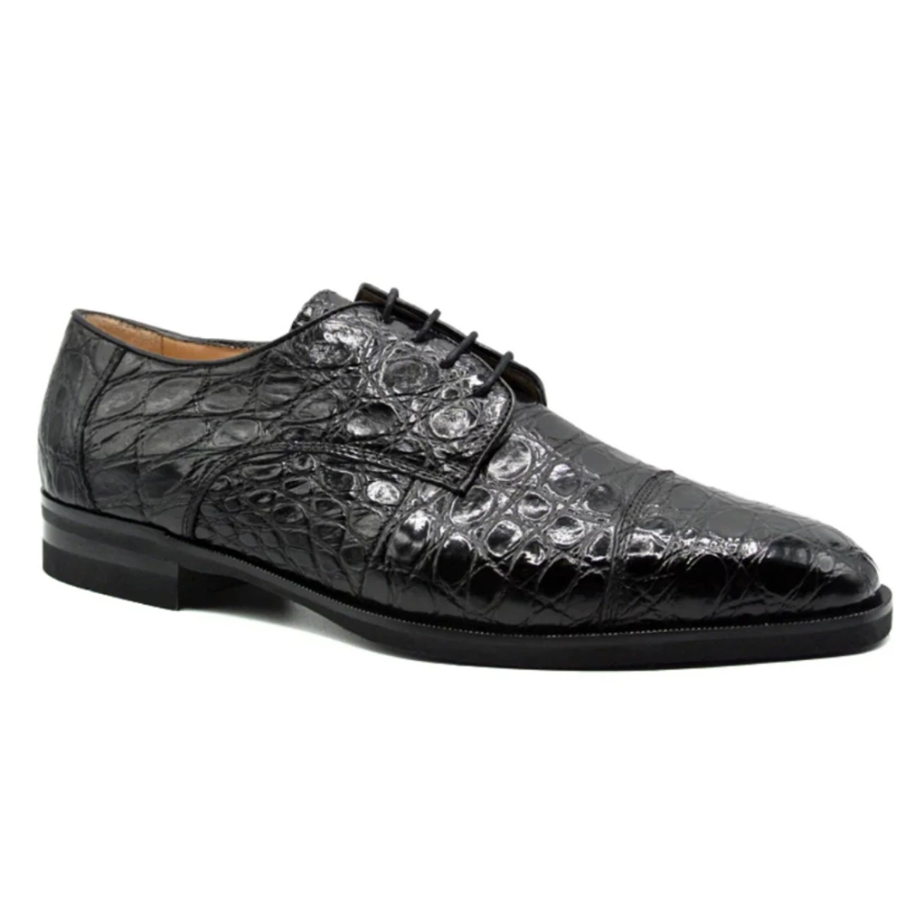 Zelli 100% Caiman Crocodile Italian Lace Up Cap Toe - Black 7 Zelli 100% Caiman Crocodile Italian Lace Up Cap Toe - Black - Image 7