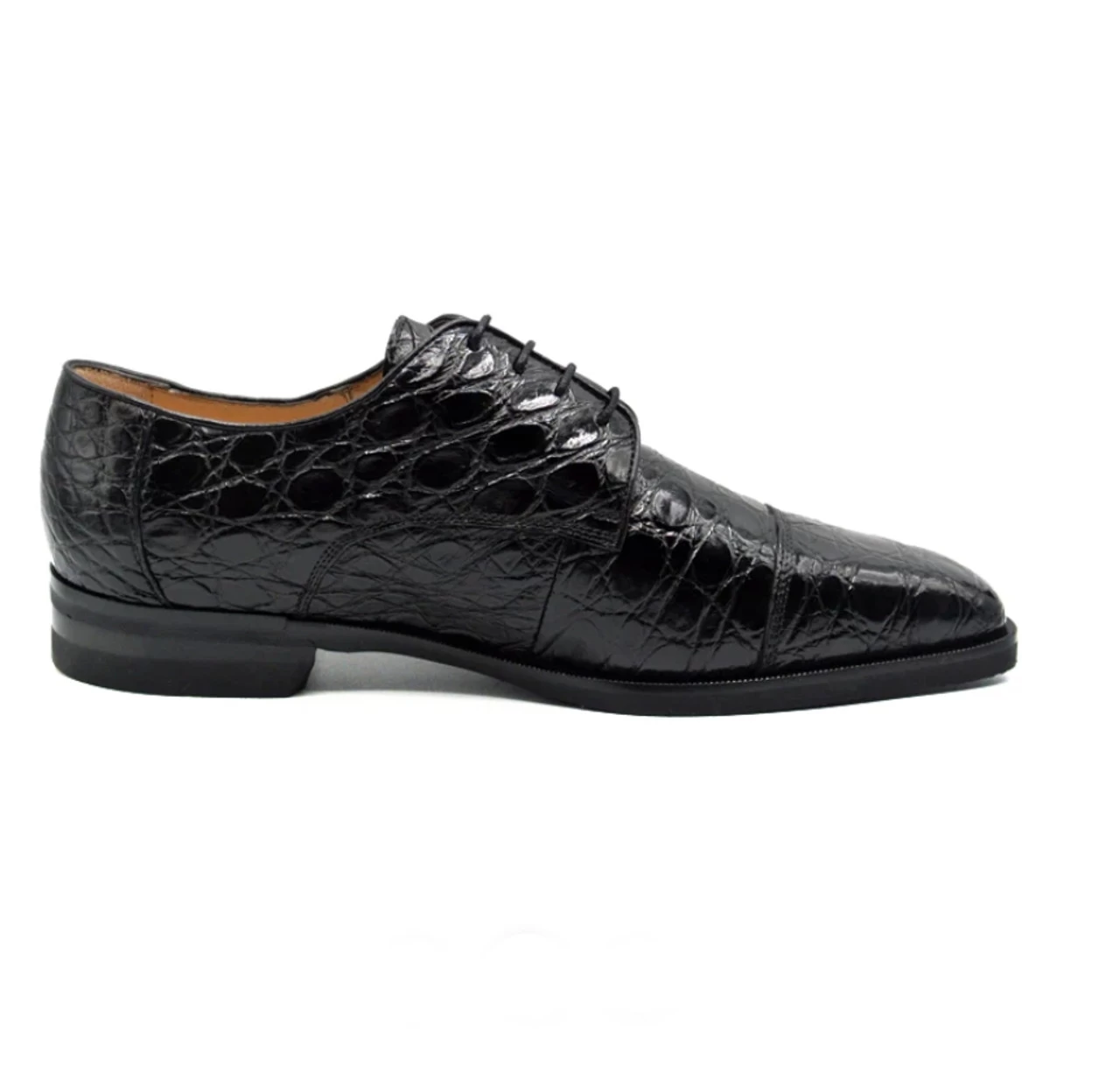 Zelli 100% Caiman Crocodile Italian Lace Up Cap Toe - Black 2 Zelli 100% Caiman Crocodile Italian Lace Up Cap Toe - Black - Image 2