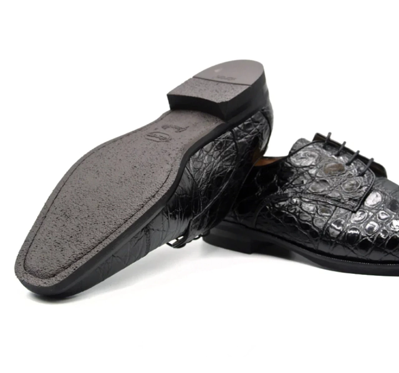 Zelli 100% Caiman Crocodile Italian Lace Up Cap Toe - Black 6 Zelli 100% Caiman Crocodile Italian Lace Up Cap Toe - Black - Image 6