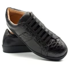 Zelli 100% Genuine Crocodile & Calfskin Sneaker - Black