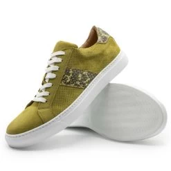 Zelli 100% Genuine Python & Suede Sneaker - Chartreus Green -Fashionable Costume ZEL 66 100 GR 07868.1677189509