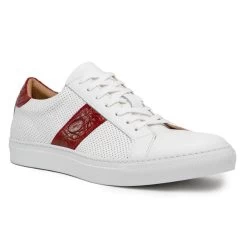 Zelli 100% Genuine Crocodile & Calfskin Sneaker - Red On White