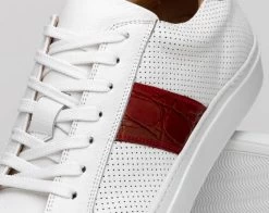 Zelli 100% Genuine Crocodile & Calfskin Sneaker - Red On White -Fashionable Costume ZEL 66 101 RD WH 5 27329.1677191950