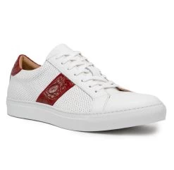 Zelli 100% Genuine Crocodile & Calfskin Sneaker - Red On White -Fashionable Costume ZEL 66 101 RD WH 9 71139.1677191949