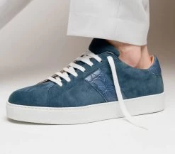 Zelli 100% Genuine Crocodile & Suede Sneaker - Sea Blue -Fashionable Costume ZEL 66 101 SGR 5 27723.1677191029