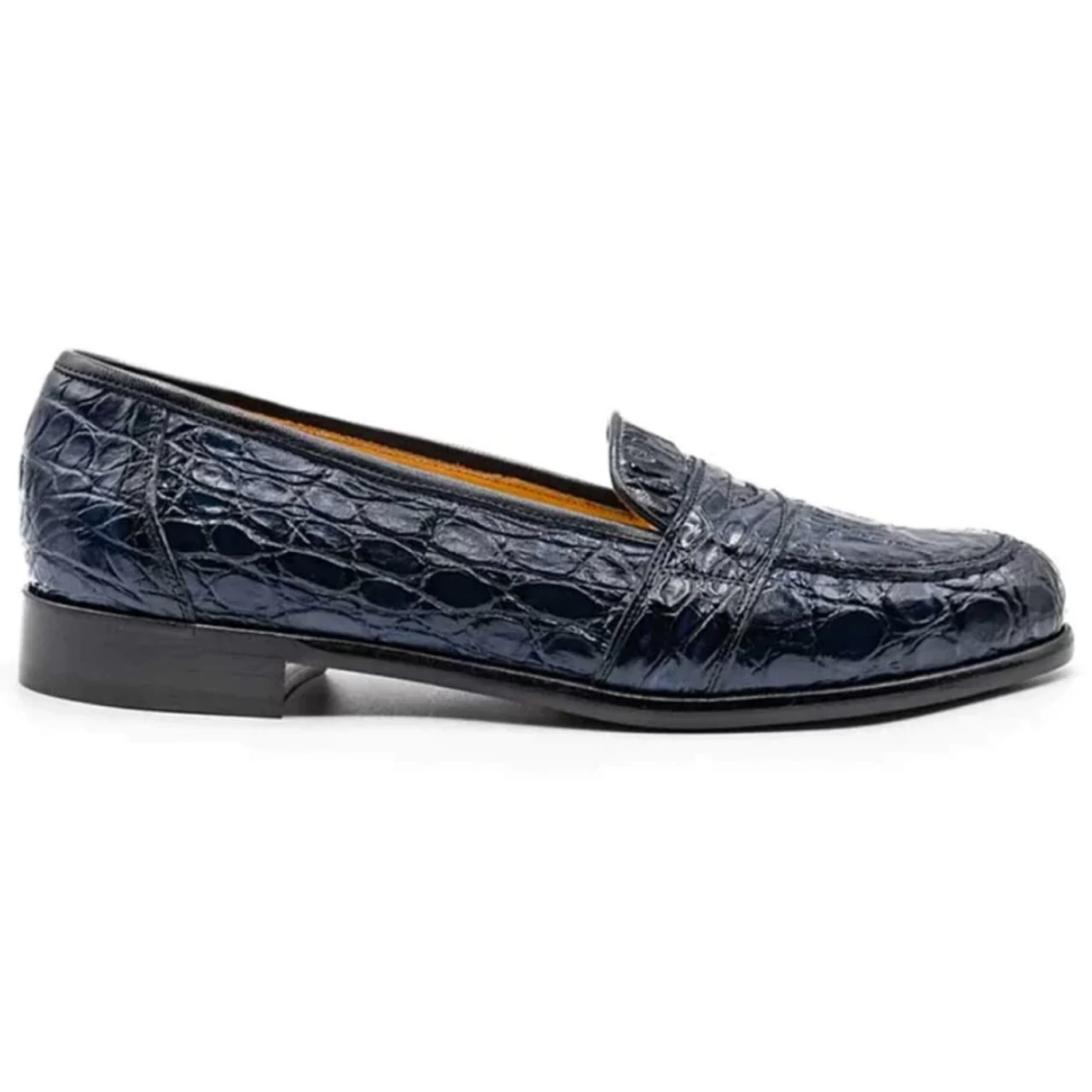 Zelli 100% Caiman Crocodile Italian Penny Loafer - Navy Blue 1 Zelli 100% Caiman Crocodile Italian Penny Loafer - Navy Blue