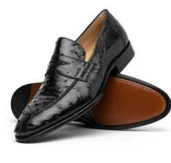 Zelli Italian Long Toe Penny Loafer In Genuine Ostrich Quill -Fashionable Costume ZEL OST 13 500 b 86733.1676659766