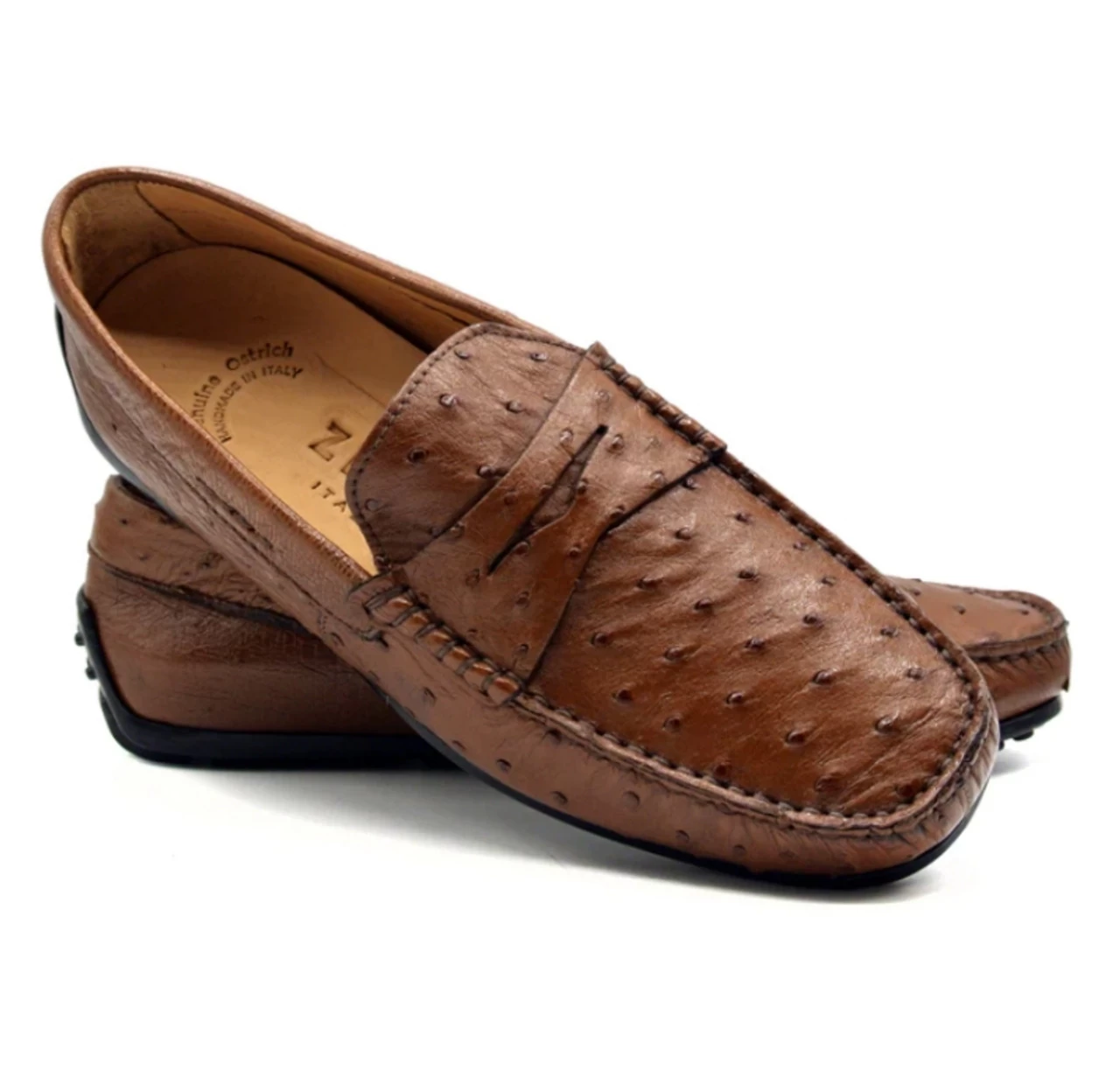Zelli 100% Ostrich Quill Slip-On Italian Moc Driver Loafer 1 Zelli 100% Ostrich Quill Slip-On Italian Moc Driver Loafer