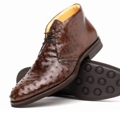 Zelli 100% Genuine Ostrich Quill Ankle Tie Chukka Boot