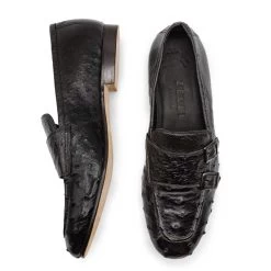Zelli Italian 100% Genuine Ostrich Quill Double Buckle Loafer - Black -Fashionable Costume ZEL OST 53 510 2 80351.1676672041