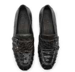 Zelli Italian 100% Genuine Ostrich Quill Double Buckle Loafer - Black -Fashionable Costume ZEL OST 53 510 3 91307.1676672041