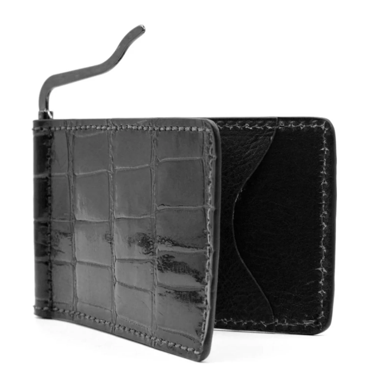 Zelli Genuine Alligator Bi-Fold Money Clip - Black 3 Zelli Genuine Alligator Bi-Fold Money Clip - Black - Image 3