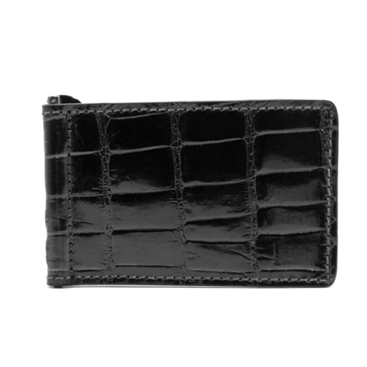 Zelli Genuine Alligator Bi-Fold Money Clip - Black 2 Zelli Genuine Alligator Bi-Fold Money Clip - Black - Image 2