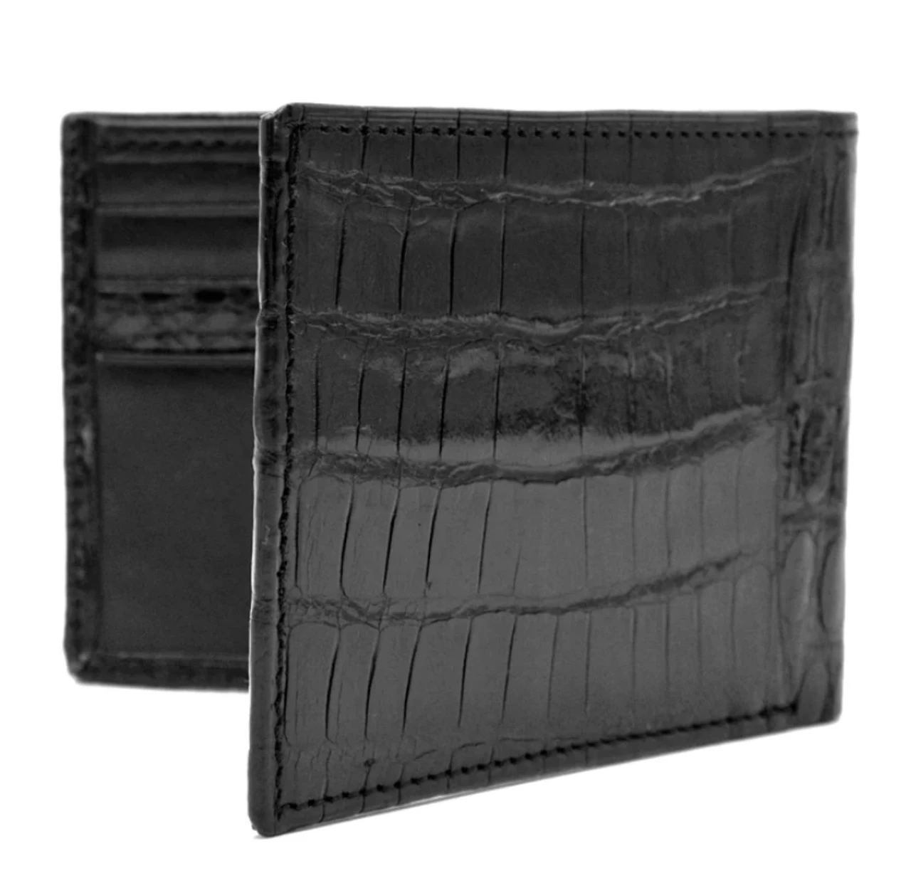 Zelli Genuine Crocodile Bi-Fold Wallet - Black 2 Zelli Genuine Crocodile Bi-Fold Wallet - Black - Image 2