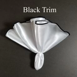 White Satin 2-in-1 Pouf Round Pocket Square With Black Trim -Fashionable Costume black3 44574.1678992473