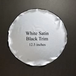 White Satin 2-in-1 Pouf Round Pocket Square With Black Trim -Fashionable Costume black5 46081.1678992483