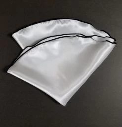 White Satin 2-in-1 Pouf Round Pocket Square With Black Trim -Fashionable Costume black6 98537.1678992473