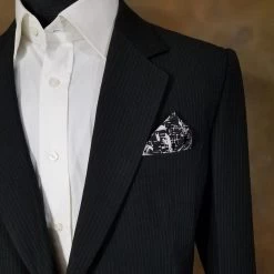 100% Silk Pre-Folded Point Design Pocket Square Insert - Black & White Floral -Fashionable Costume blackfloral point2 79805.1643134084