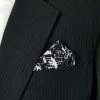 100% Silk Pre-Folded Point Design Pocket Square Insert - Black & White Floral