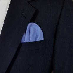 Men's Blue Silk & Linen Pre-Folded Pocket Square Insert - Fan Design -Fashionable Costume blue SILK LINEN FAN2 95723.1644003337