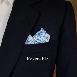 Blue Paisley 100% Cotton Pre-Folded Pocket Square Handkerchief Insert - 2 Point -Fashionable Costume blue paisley 5 93670.1680126687