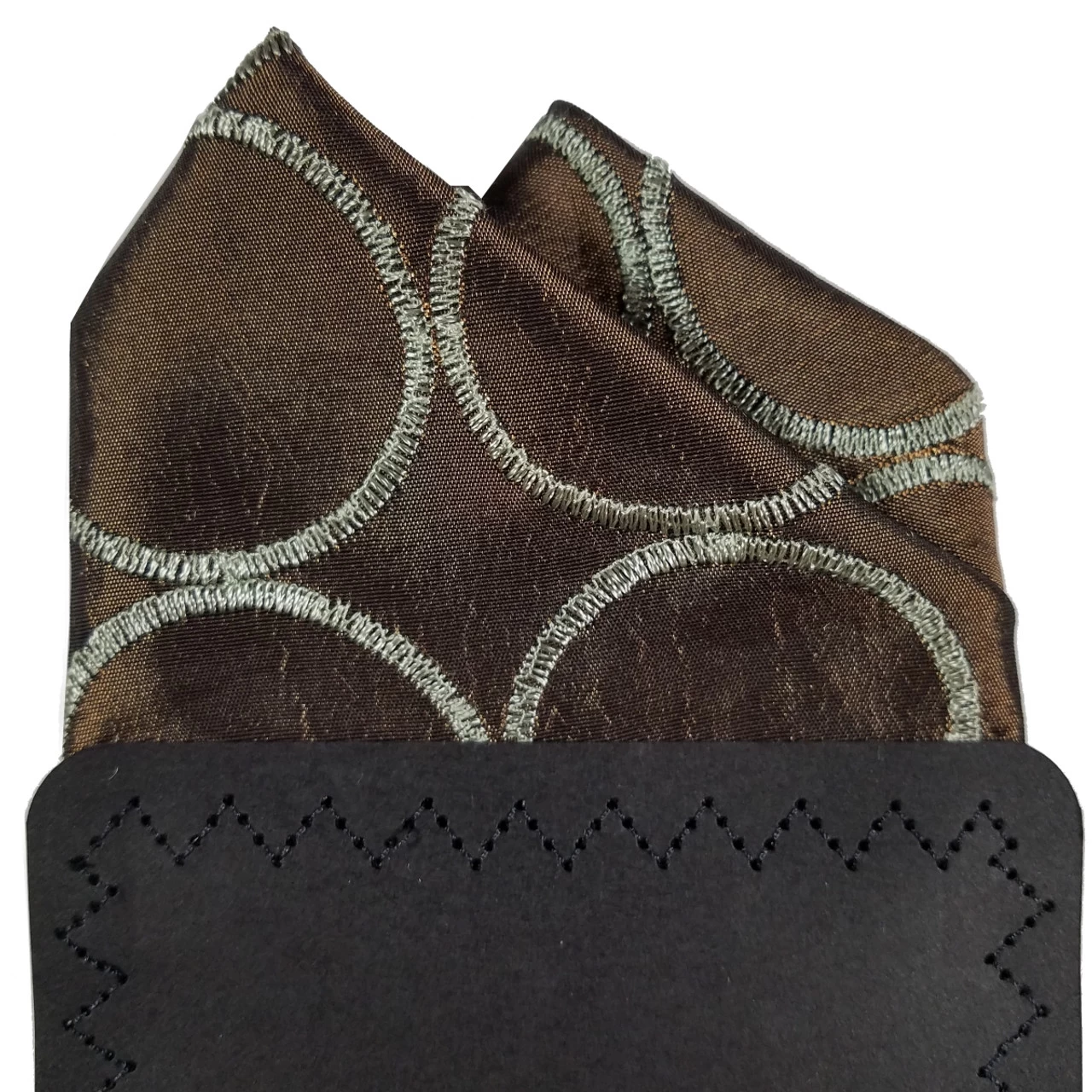 100% Silk Bronze Stitch Circles Pre-Folded Pocket Square Insert 7 100% Silk Bronze Stitch Circles Pre-Folded Pocket Square Insert - Image 7