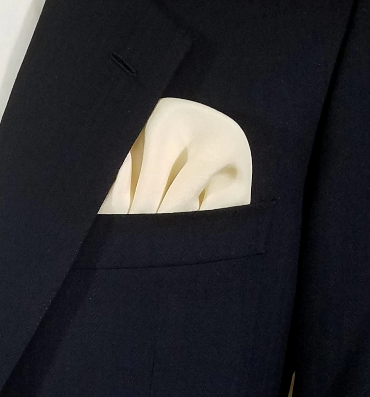 Cream 100% Silk Charmeuse Pre-Folded Pocket Square Insert 1 Cream 100% Silk Charmeuse Pre-Folded Pocket Square Insert