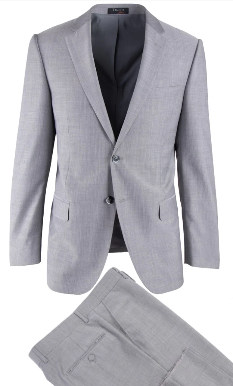 Tiglio Modern Fit Italian Wool Suit - Grey Sharkskin 1 Tiglio Modern Fit Italian Wool Suit - Grey Sharkskin