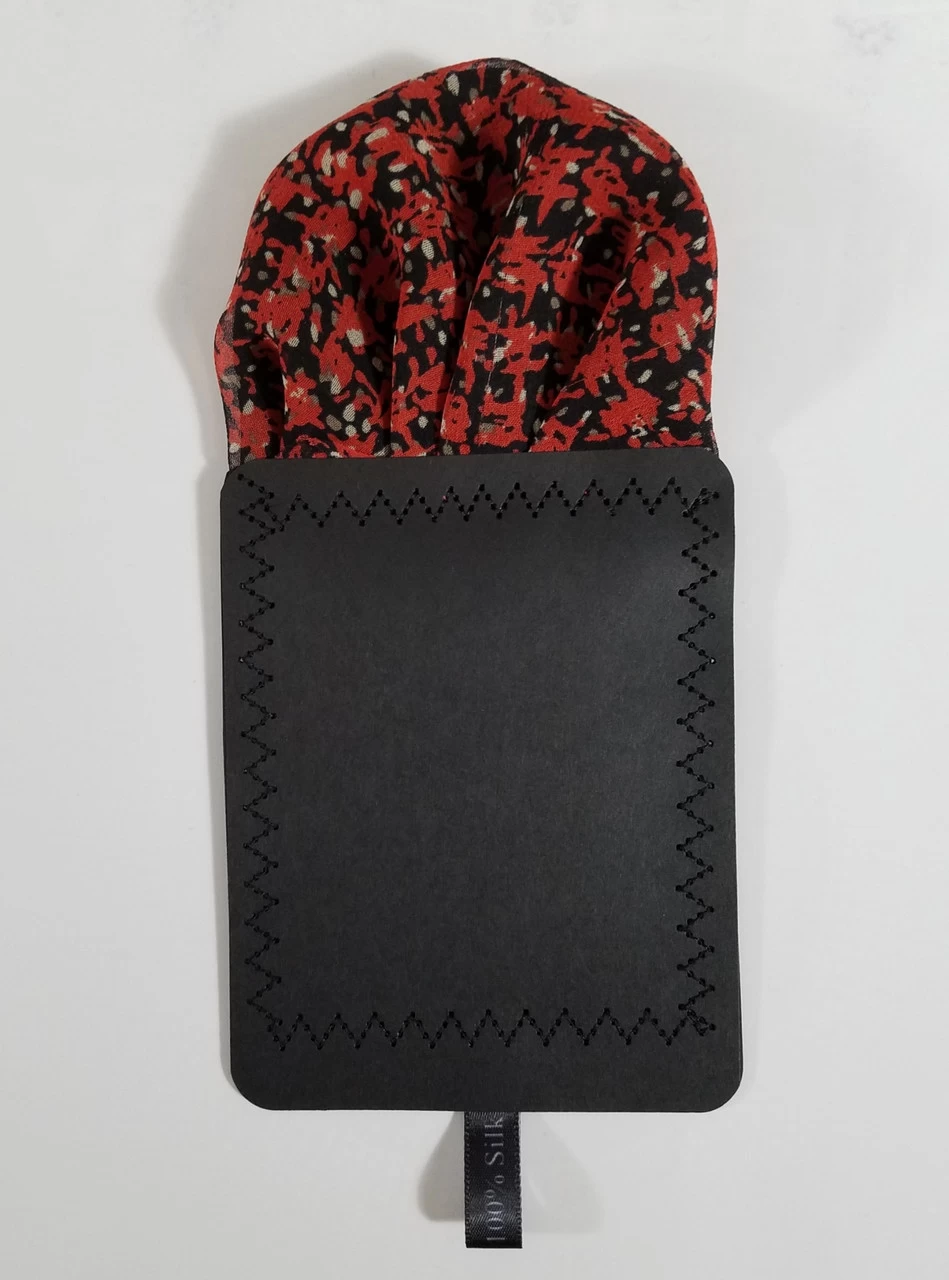 Dark Red & Black 100% Silk Pre-Folded Pocket Square Insert 2 Dark Red & Black 100% Silk Pre-Folded Pocket Square Insert - Image 2