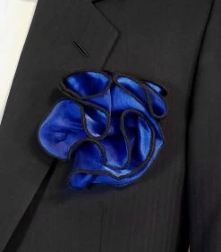 Antonio Ricci 2-in-1 Pouf Round Pocket Square - Black On Royal Blue
