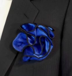 Antonio Ricci 2-in-1 Pouf Round Pocket Square - Black On Royal Blue -Fashionable Costume royala 48206.1634929581