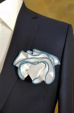 Antonio Ricci 2-in-1 Pouf Round Pocket Square - Grey & Blue Color On White -Fashionable Costume teal 52592.1581027863