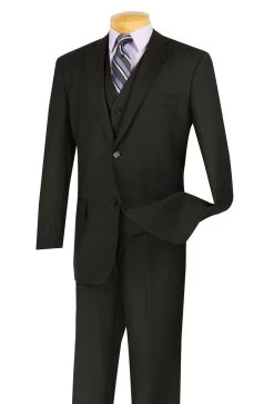 Vinci 2-Button Classic Suit With Vest - Black