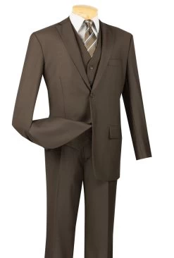 Vinci 2-Button Classic Suit With Vest - Brown